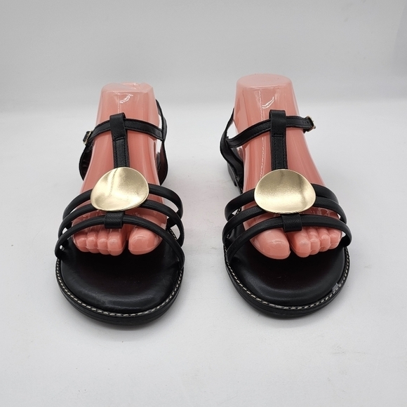 Bella Vita Womens Vue-Italy Flat Sandal Gold Ornament Slingback Black Size 9.5W - Picture 7 of 10